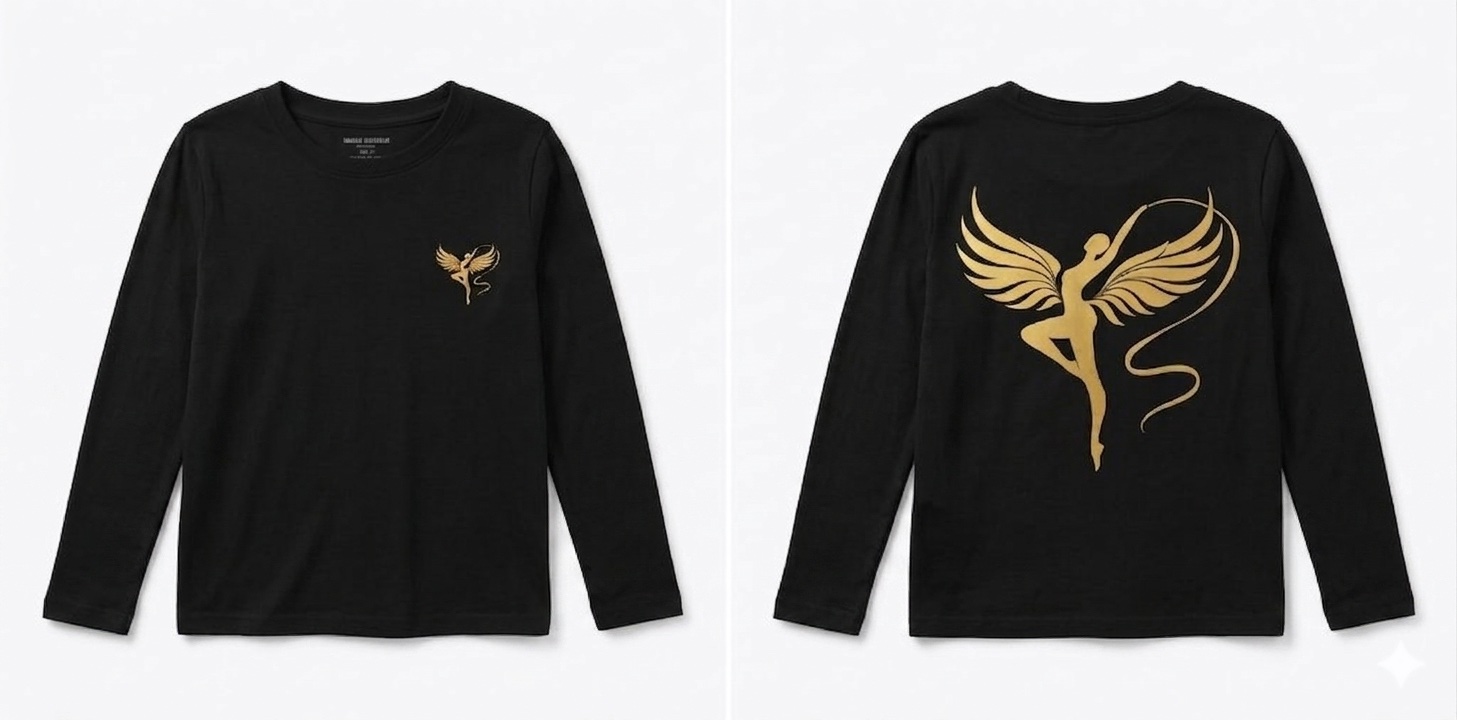 Black long sleeve top with the gold Phoenix logo, front and back