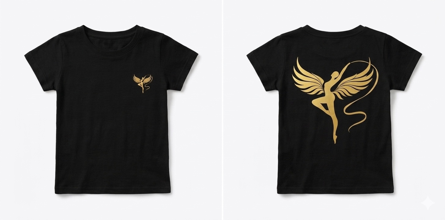 Black team T-shirt with the gold Phoenix logo, front and back